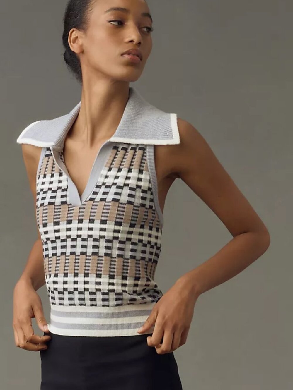 Anthropologie Maeve Halter Polo Sweater Tank - Blue & Beige